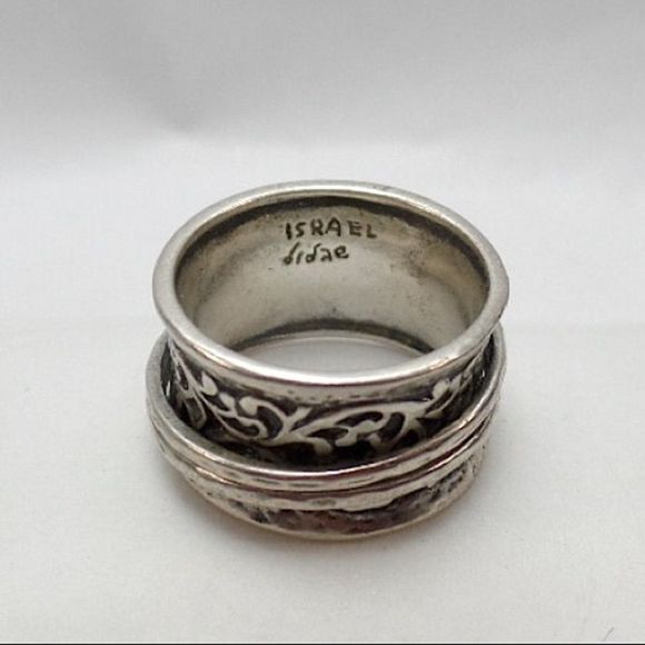 DIDAE Ornate Sterling Silver Wide Band Israeli Spinner Ring Sz. 8, 8-1/4, 10-1/4 - Picture 3 of 5